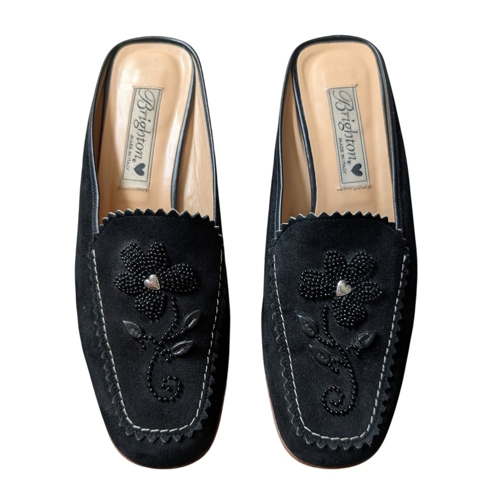 Brighton Vintage Whimsigoth Suede Floral Embellished Slide On Italian Mules